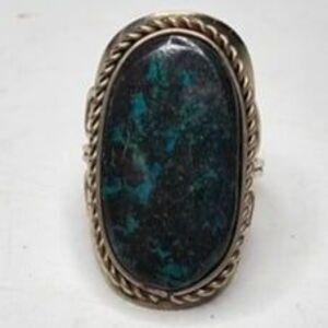Long Oval Adjustable Green Marble Jadeite Cocktail Ring Sizing: 6+